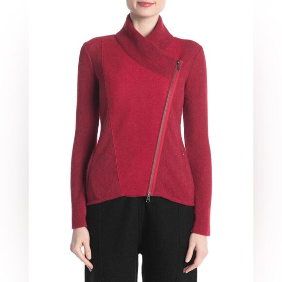 Beyond Threads Chopper Alpaca Moto Zip Cardigan Sweater Burgundy size M - Picture 3 of 11
